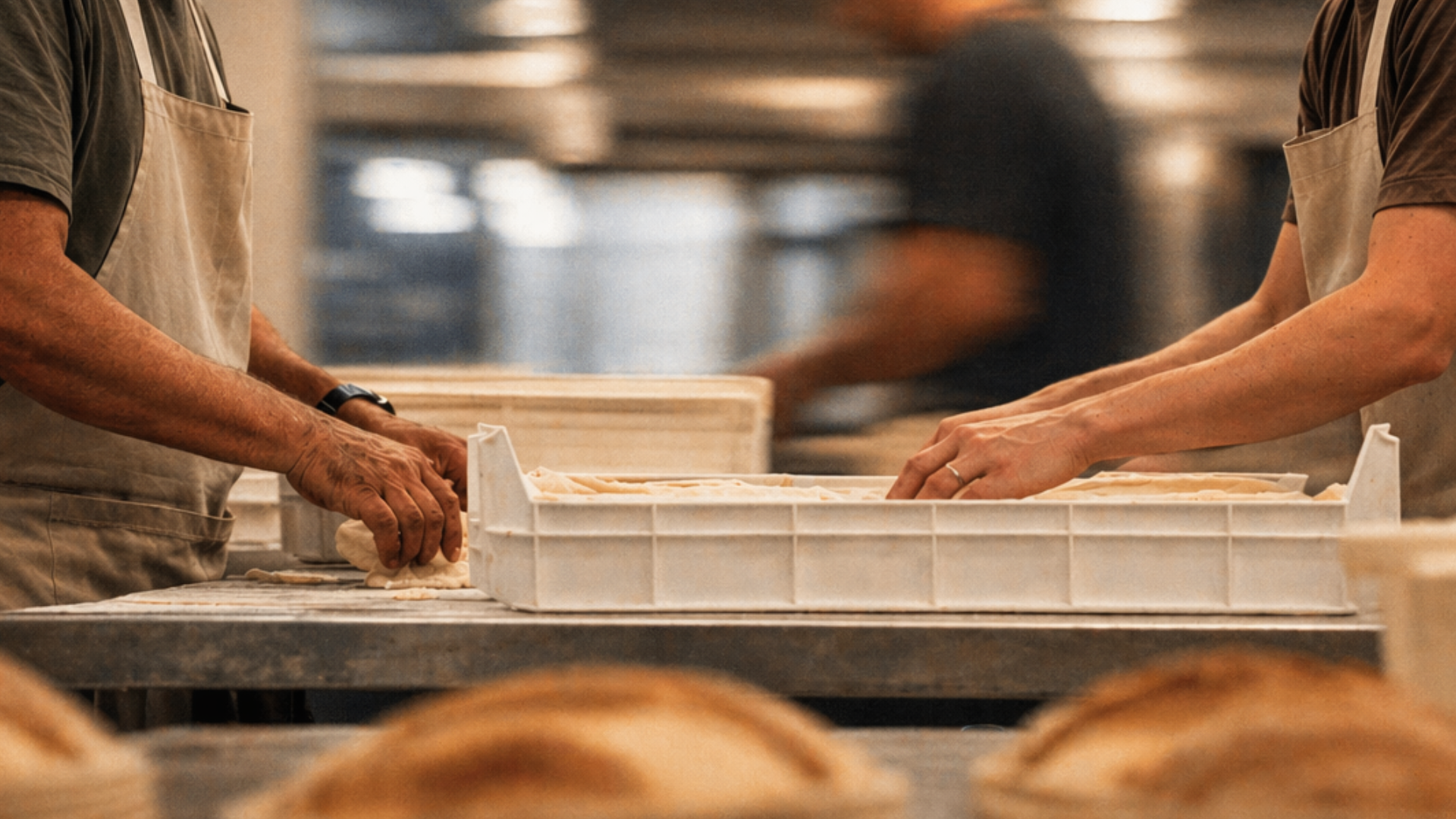 Commercial bakery using durable proofing baskets backed by Bread Basket Company’s 10-year warranty.